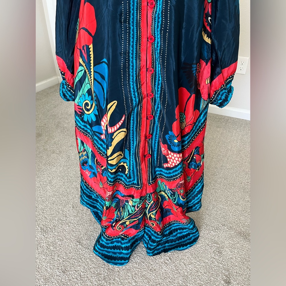 Farm Rio Vibrant Floral Button-Front Maxi Dress in Navy and Red - Picture 4 of 12